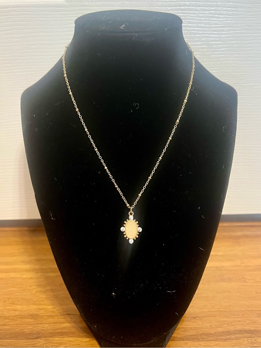 Gold Oval Pendant Necklace with Crystal Accents - Women Jewelry